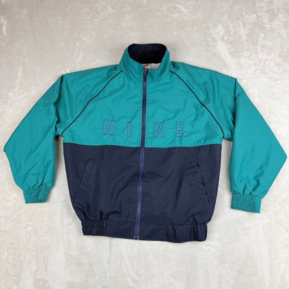 VTG Nike Windbreaker Jacket Mens M Teal Navy Mesh Lined 90s Streetwear Y2K EUC